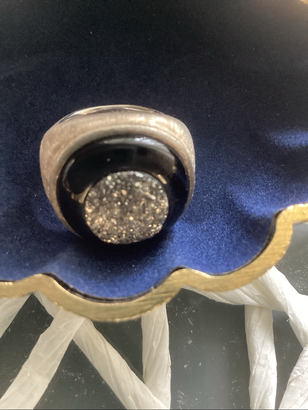 Elegant Black and Silver Drusy Quartz Statement Ring-Size 7
